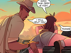 Already inside the jeep, it doesn't take long for animalistic tension to arise between her and the guide - The 4 Naughties, Safari in Africa by welcomix (tufos)