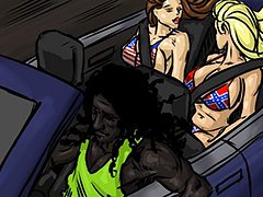 Kneading her breast and nipple - Flag Girls by Illustrated interracial