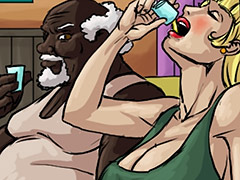 Pushing the white woman on to her back - Whiskey mirror by Illustrated interracial