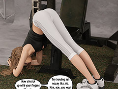Stretching out like this with only a thin layer between me and the men watching - Natasha gym 2 by Dark Lord